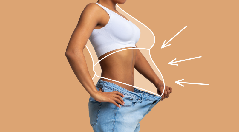 Weight loss illustration with woman in loose jeans