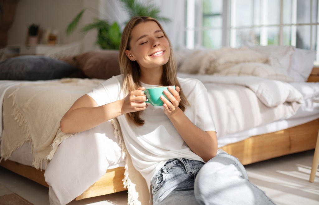 woman relaxing in her room