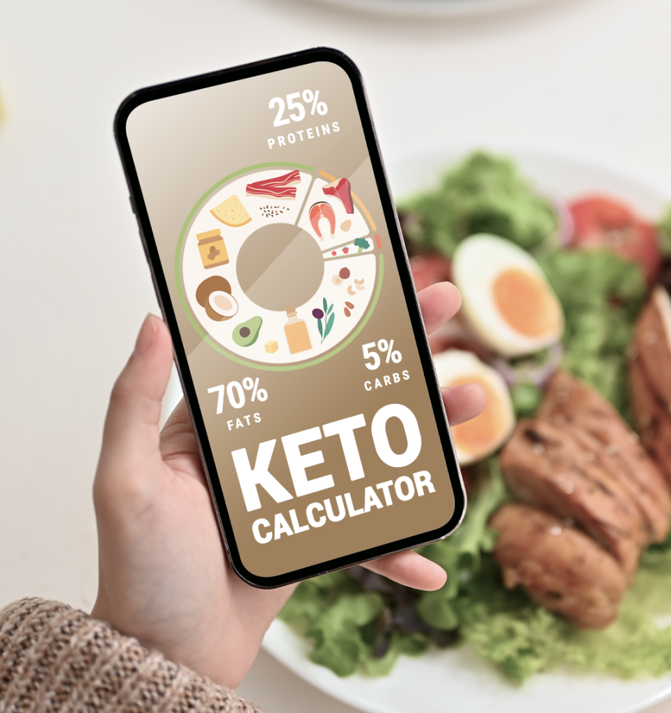 Person holding phone with keto calculator on screen