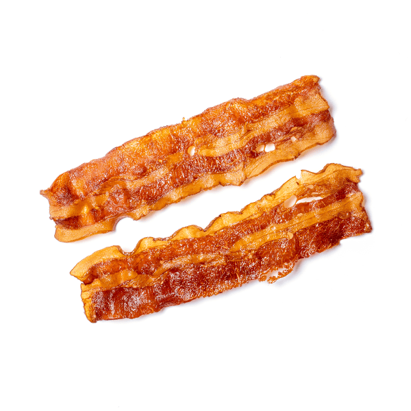 two strips of bacon on a white background