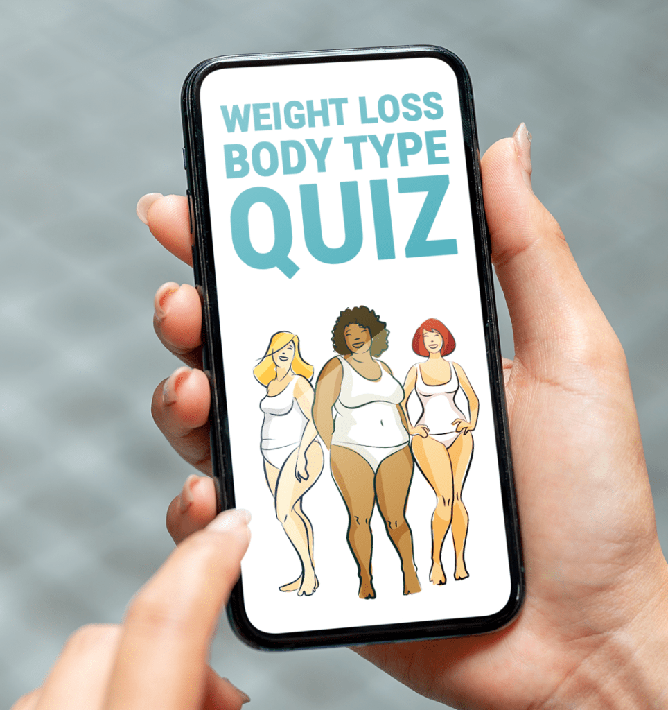 Person holding phone showing Body Type Quiz