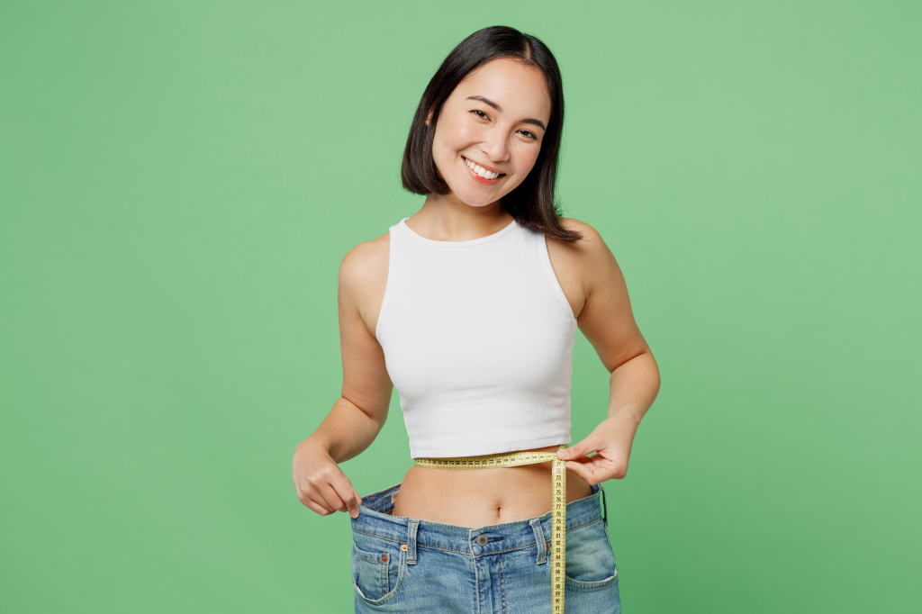 Woman in oversized jeans