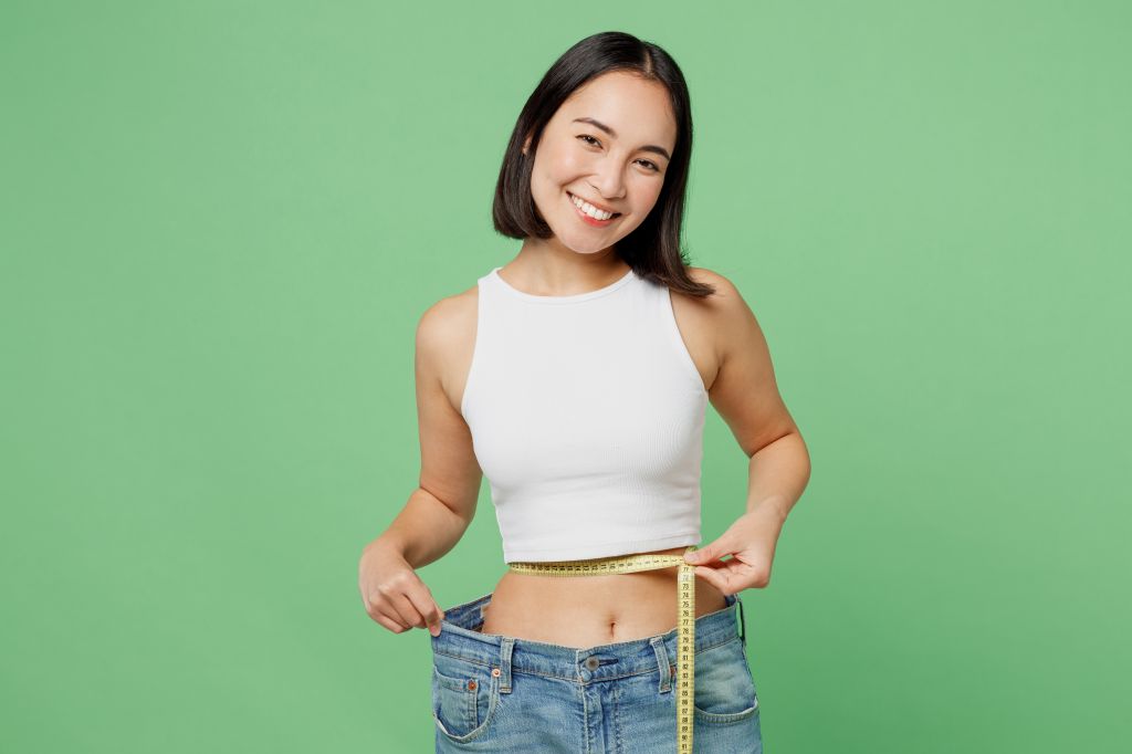 Woman in oversized jeans