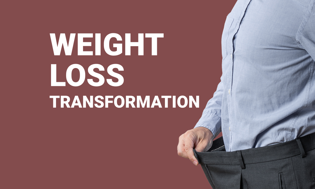 Man showing weight loss transformation