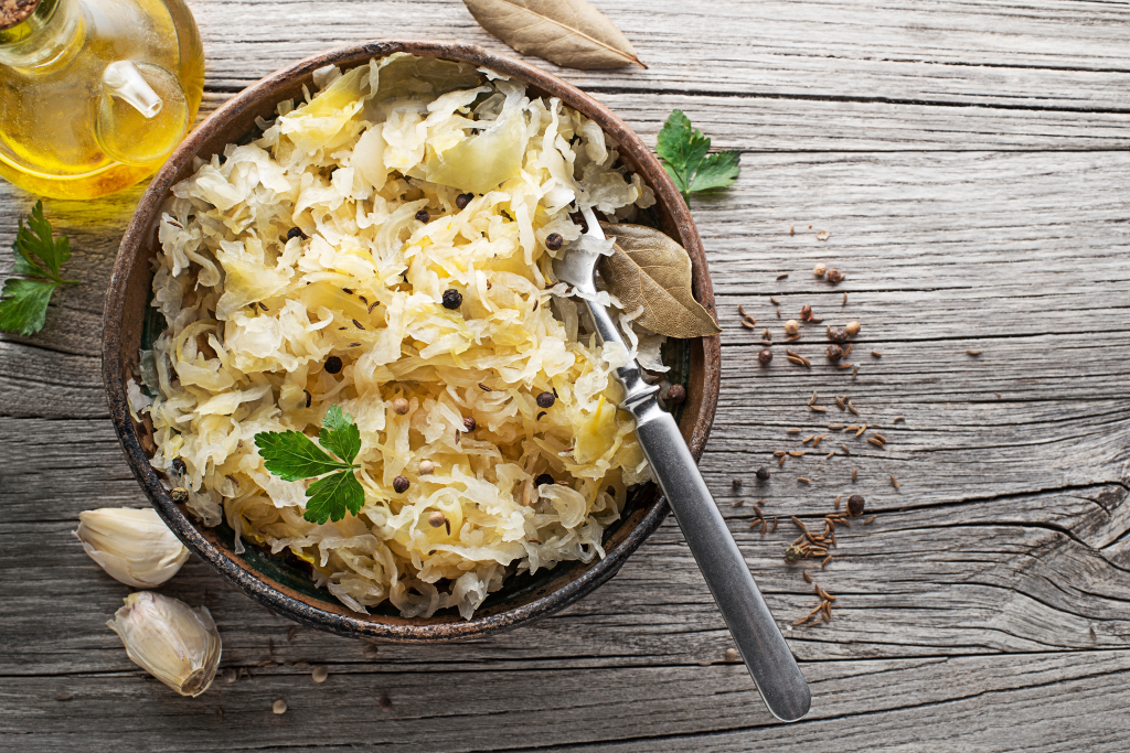 Homemade sauerkraut in a bowl