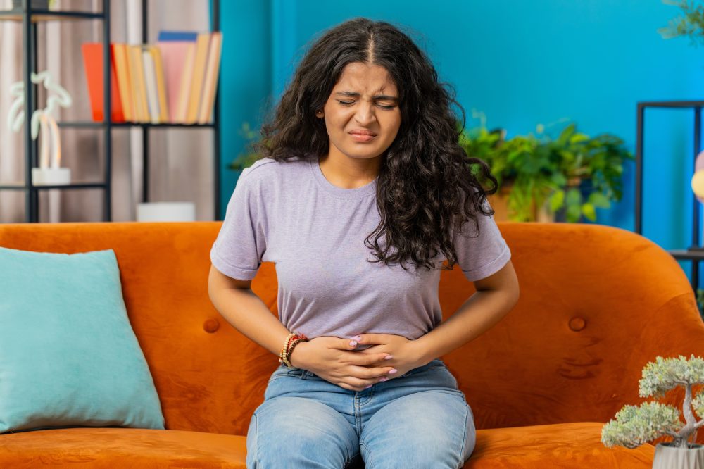 Woman with stomach pain