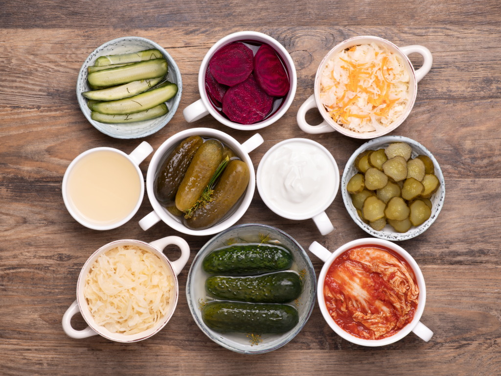 Assortment of fresh fermented foods