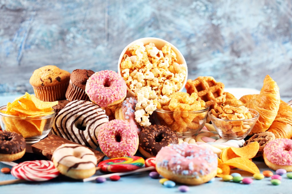 A pile of junk foods