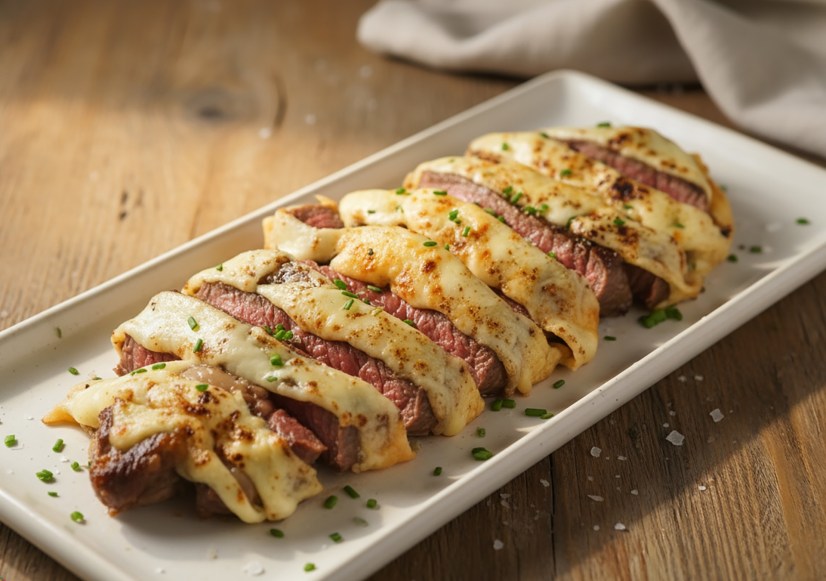 Keto parmesan mozzarella crusted steak