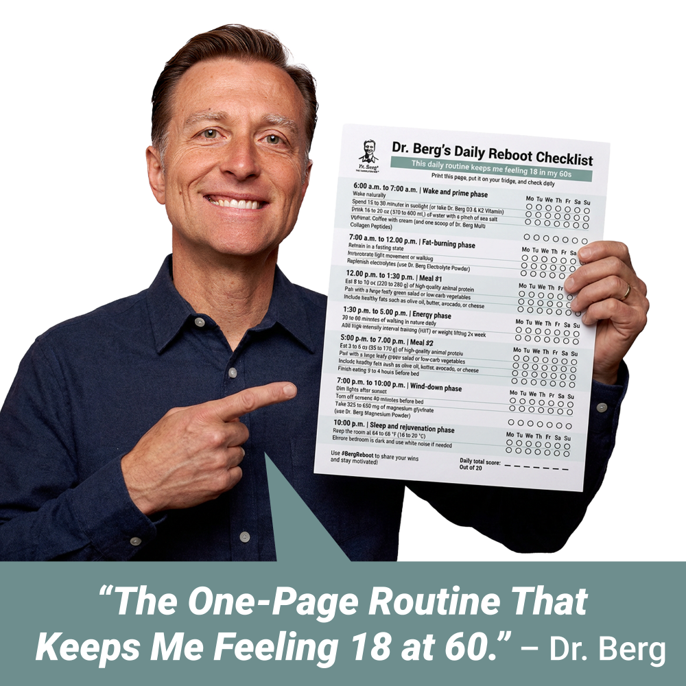 Dr. Berg holding a checklist.