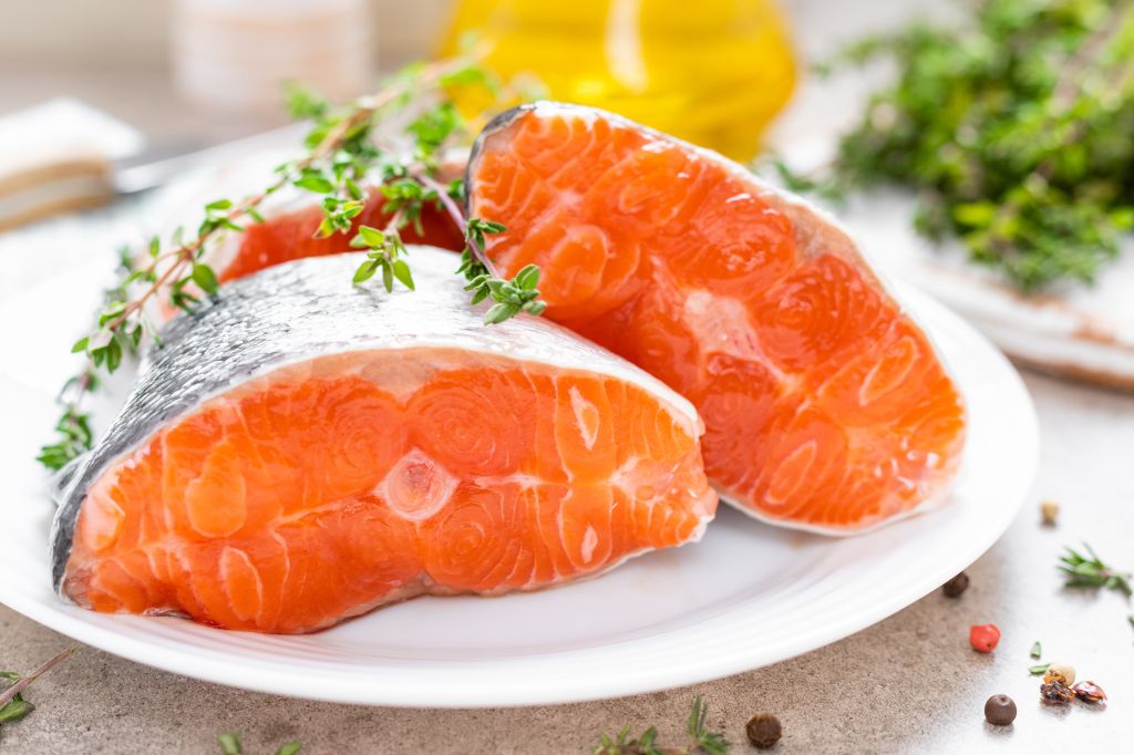 Raw salmon steaks