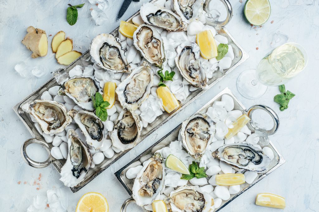 Oysters on a silver platter