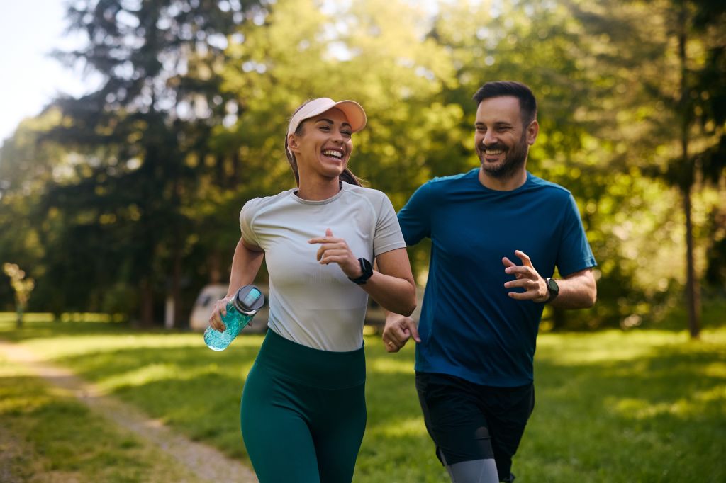 Happy couple exercising