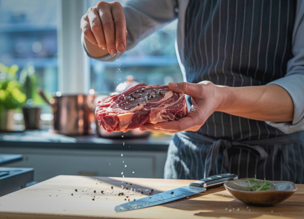 Chef preparing steak 