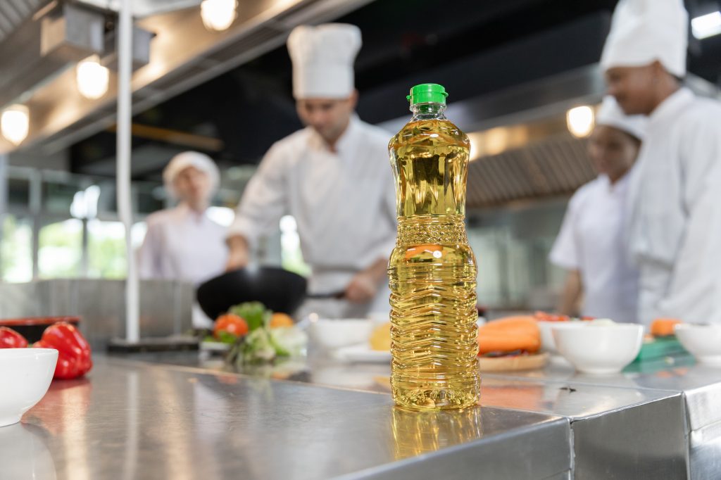 Vegetable oil in a restaurant kitchen 