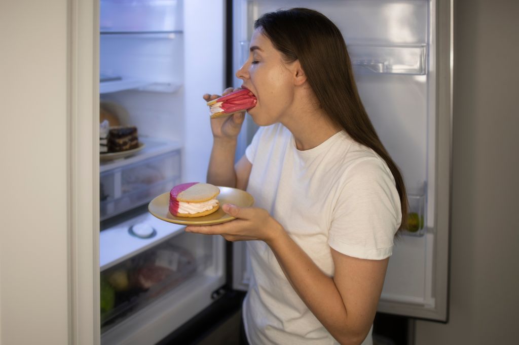 Woman binge eating