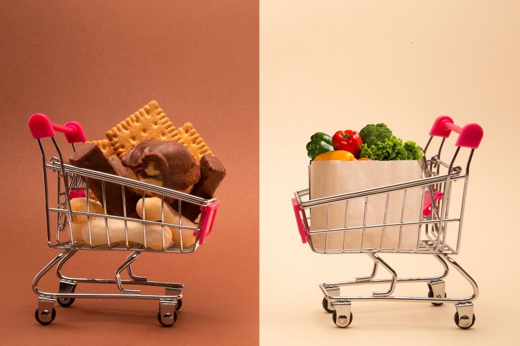 Junk food shopping compared to healthy shopping