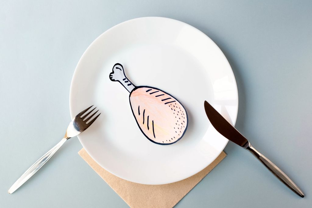 Fake chicken on white plate